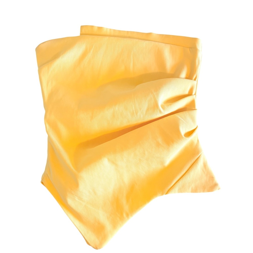 Zara Womens Yellow‎ Asymmetric Strapless Ruched Corset Top Side Zip Size S 306/S